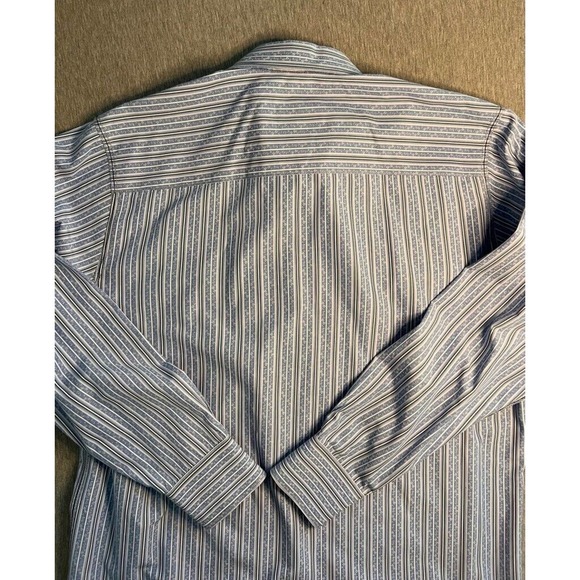 BLUE Pronto Uomo Mens Button‎ Up Shirt Striped Long Sleeve Spread Collar L - Picture 4 of 8